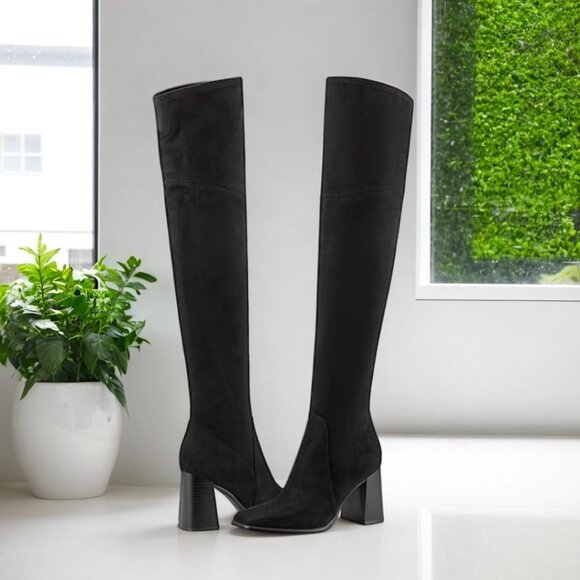 Marc Fisher Shoes - Marc Fisher Women's Black Denki Over The Knee Block Heel Square Toe Boots NIB